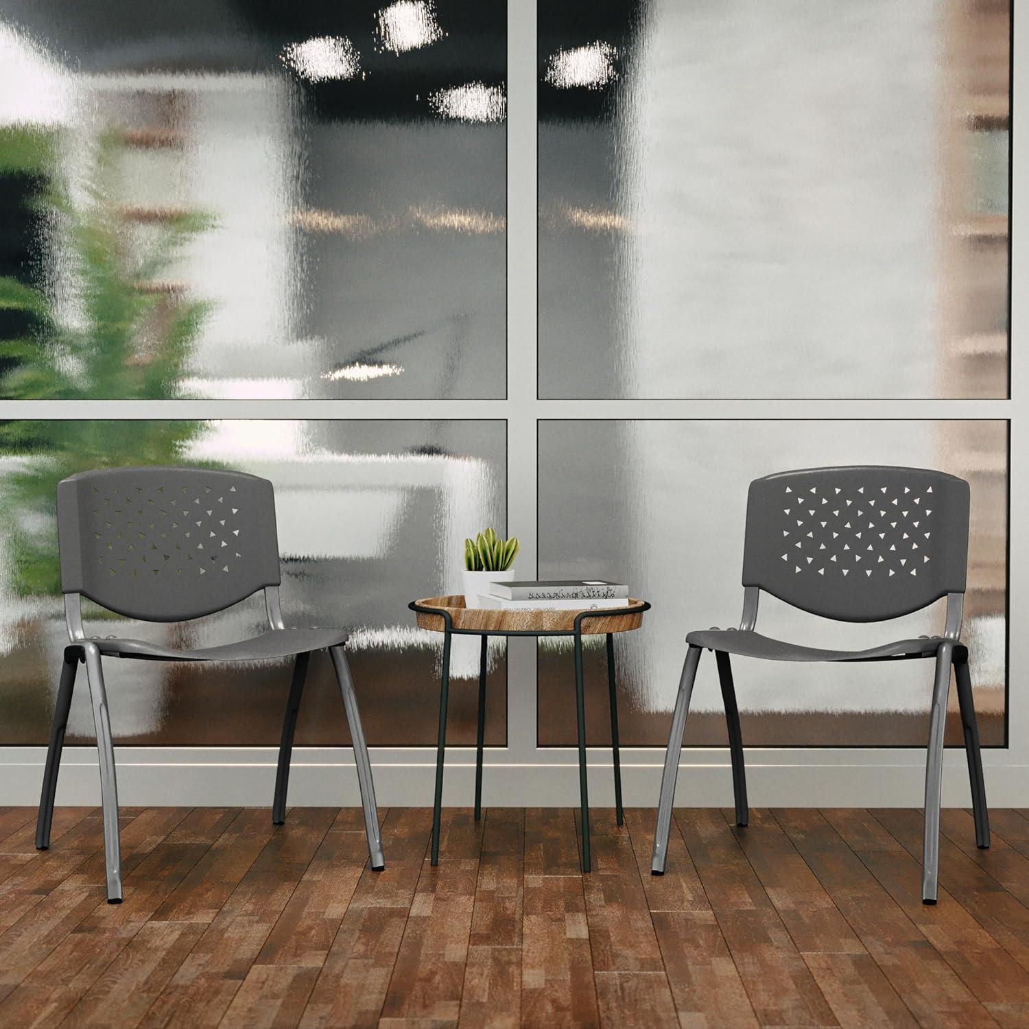 imageFlash Furniture HERCULES Series 880 lb Capacity Black Plastic Stack Chair with Titanium Gray Powder Coated FrameGrey