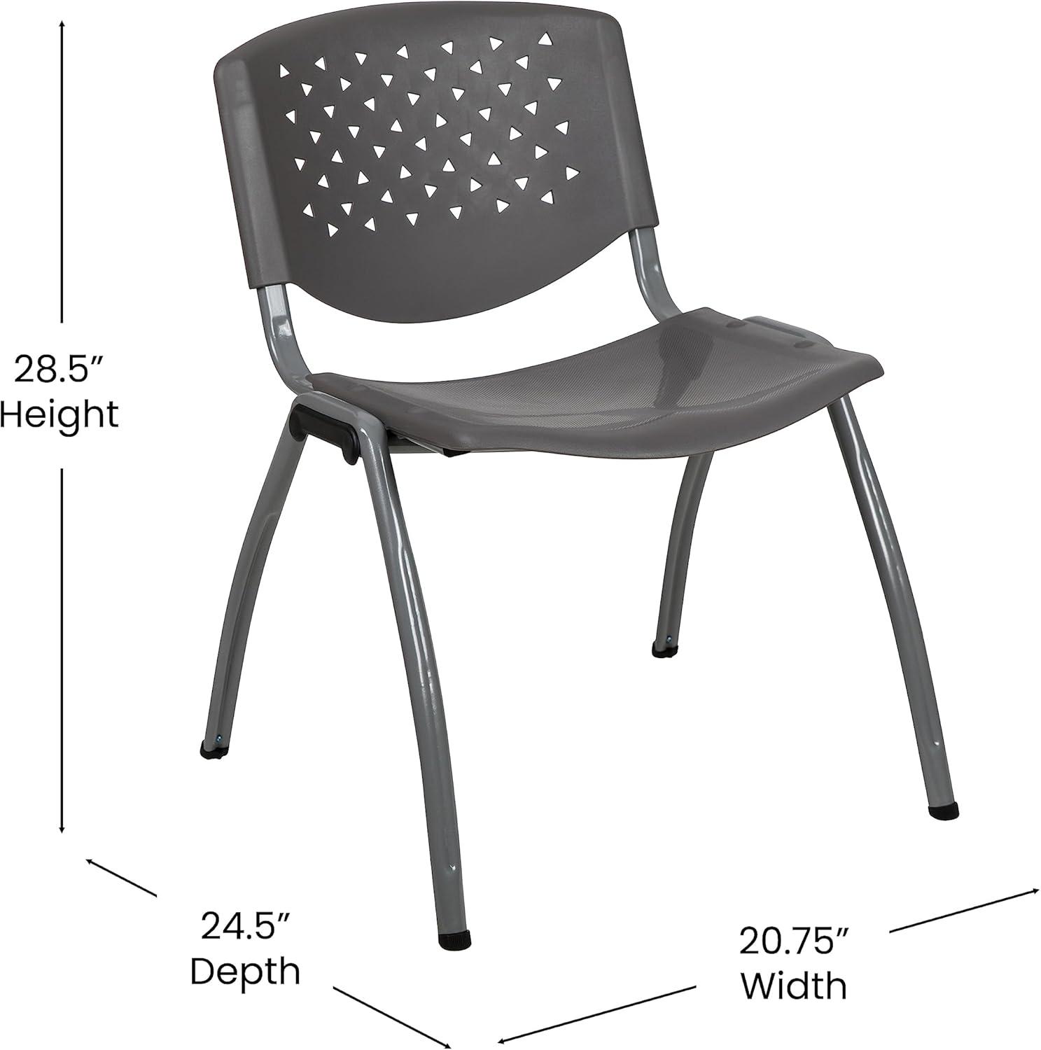 imageFlash Furniture HERCULES Series 880 lb Capacity Black Plastic Stack Chair with Titanium Gray Powder Coated FrameGrey