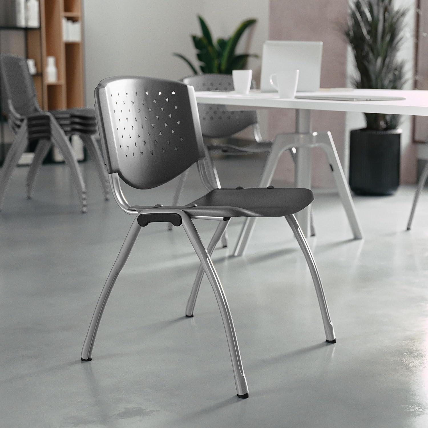 imageFlash Furniture HERCULES Series 880 lb Capacity Black Plastic Stack Chair with Titanium Gray Powder Coated FrameGrey