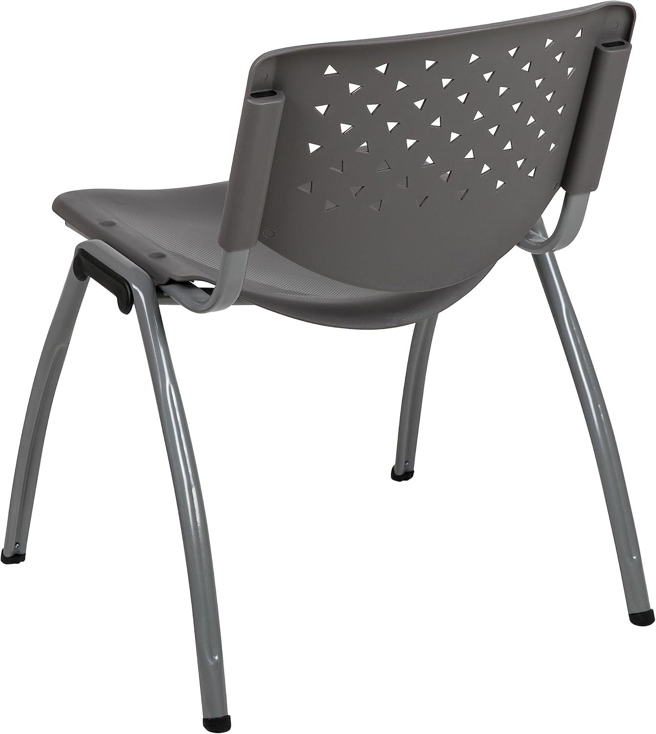imageFlash Furniture HERCULES Series 880 lb Capacity Black Plastic Stack Chair with Titanium Gray Powder Coated FrameGrey