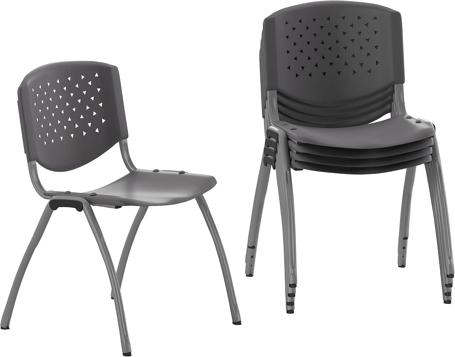 imageFlash Furniture HERCULES Series 880 lb Capacity Black Plastic Stack Chair with Titanium Gray Powder Coated FrameGrey