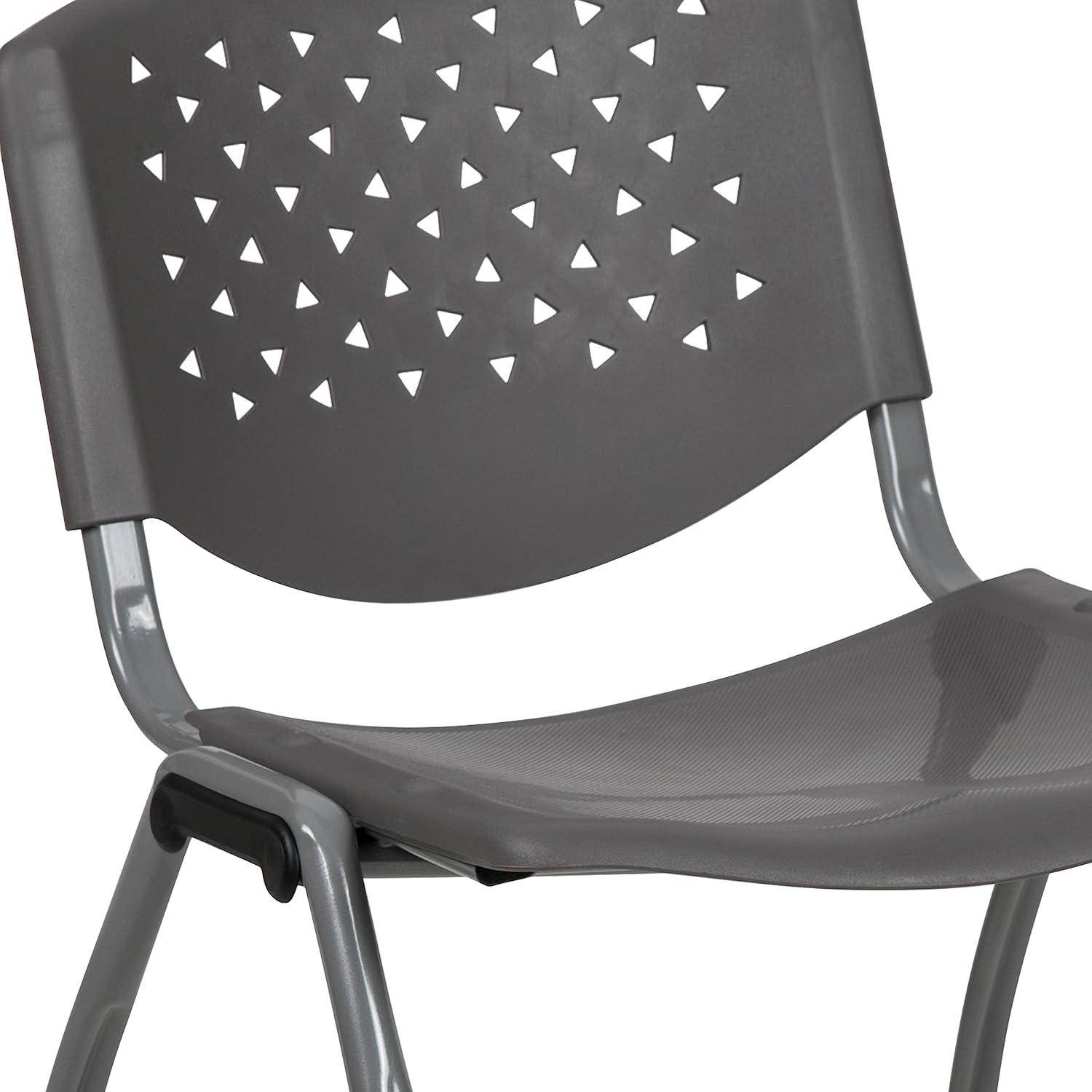 imageFlash Furniture HERCULES Series 880 lb Capacity Black Plastic Stack Chair with Titanium Gray Powder Coated FrameGrey