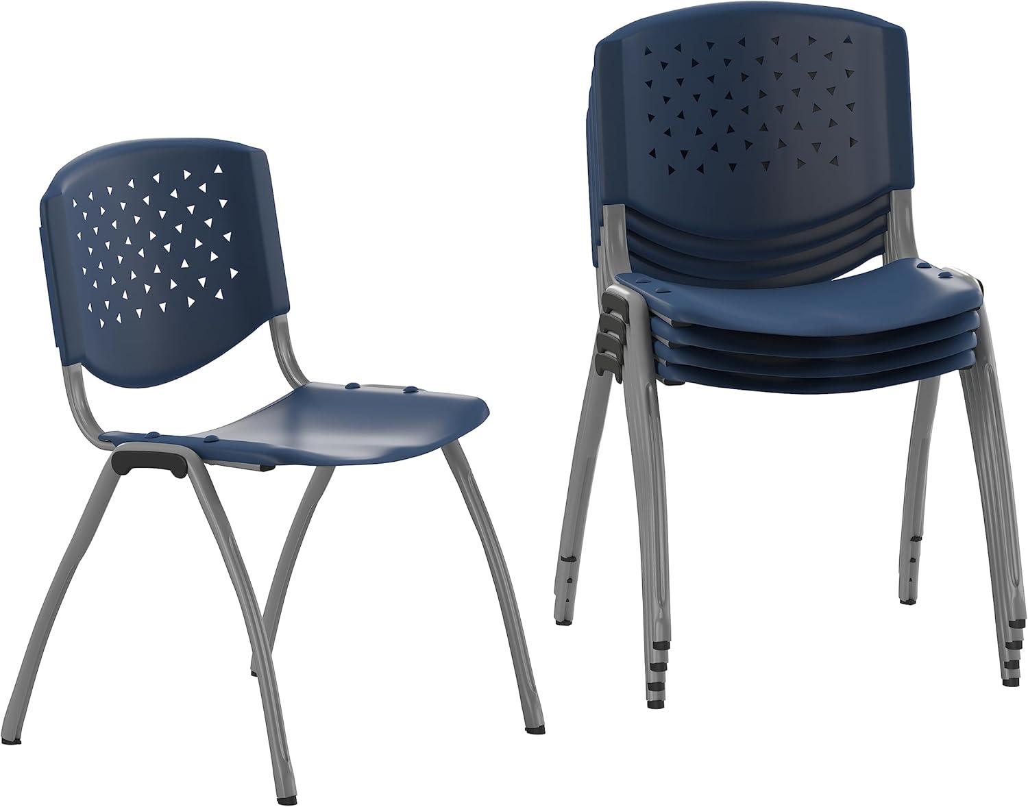 imageFlash Furniture HERCULES Series 880 lb Capacity Black Plastic Stack Chair with Titanium Gray Powder Coated FrameNavy