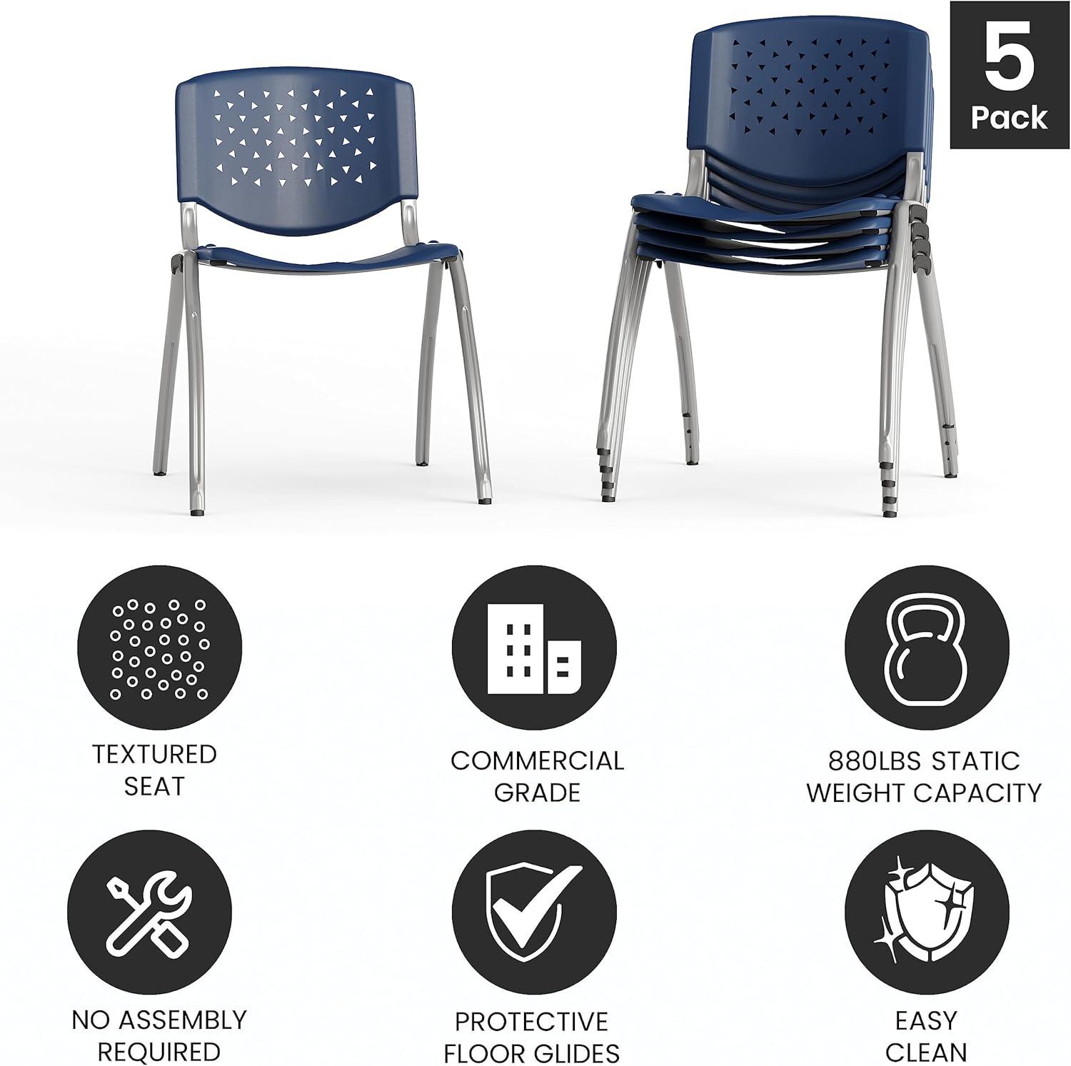imageFlash Furniture HERCULES Series 880 lb Capacity Black Plastic Stack Chair with Titanium Gray Powder Coated FrameNavy