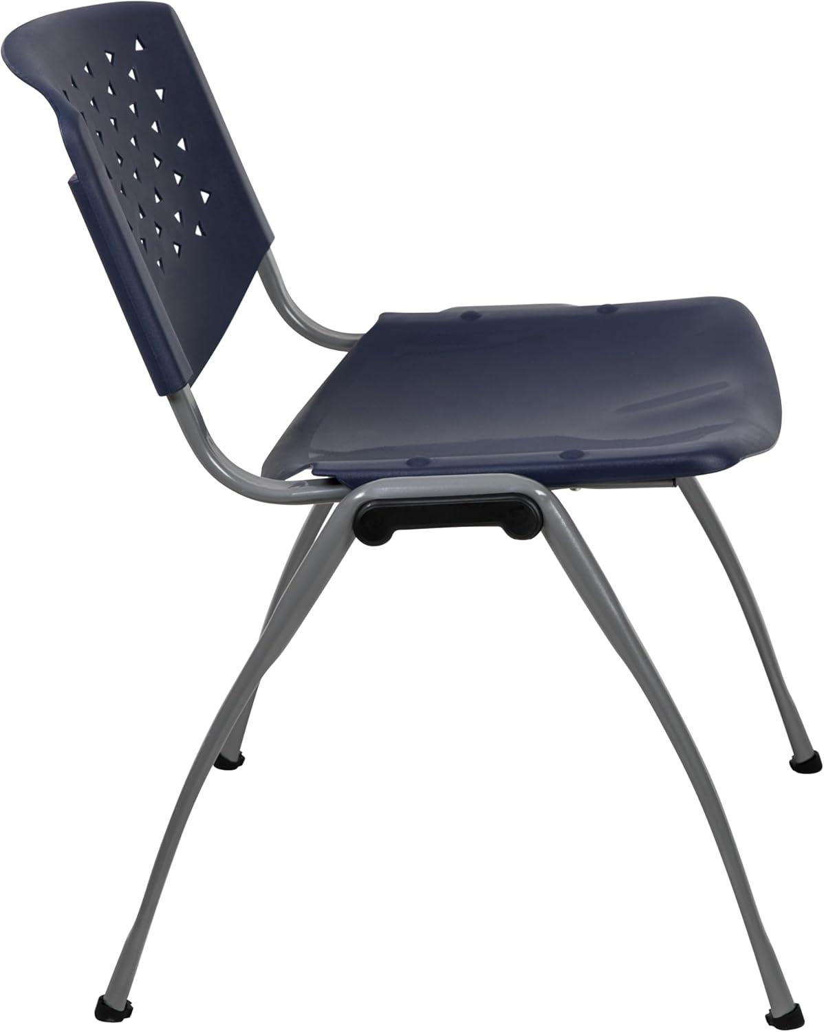 imageFlash Furniture HERCULES Series 880 lb Capacity Black Plastic Stack Chair with Titanium Gray Powder Coated FrameNavy