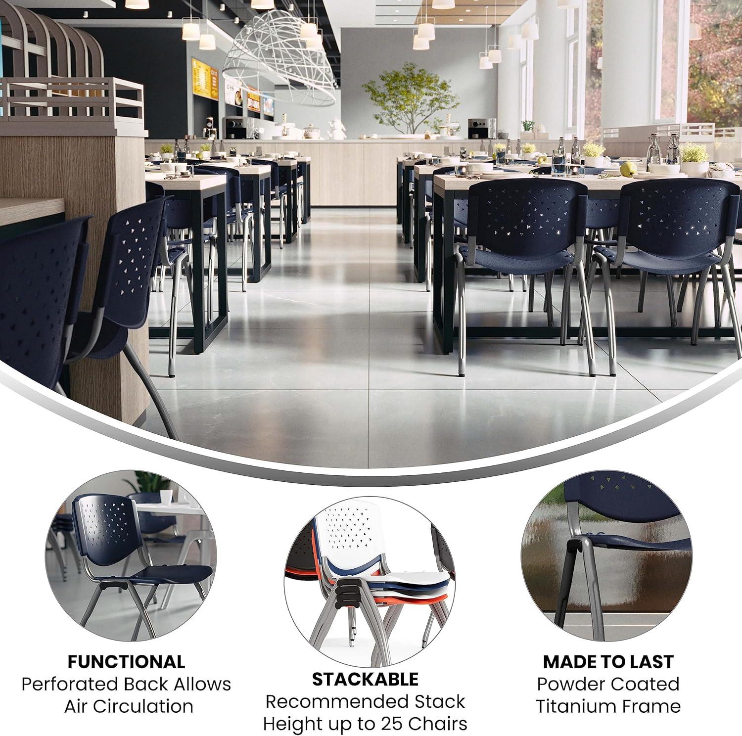 imageFlash Furniture HERCULES Series 880 lb Capacity Black Plastic Stack Chair with Titanium Gray Powder Coated FrameNavy