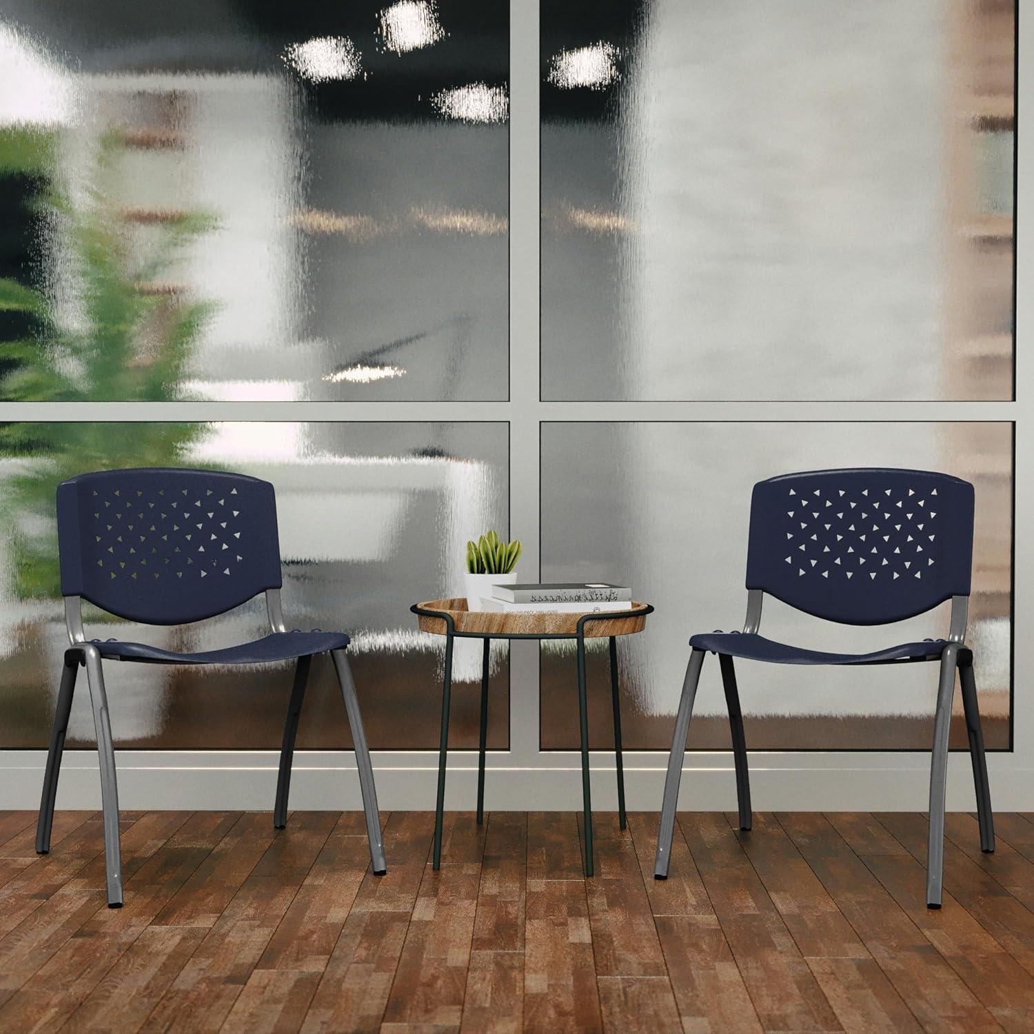 imageFlash Furniture HERCULES Series 880 lb Capacity Black Plastic Stack Chair with Titanium Gray Powder Coated FrameNavy