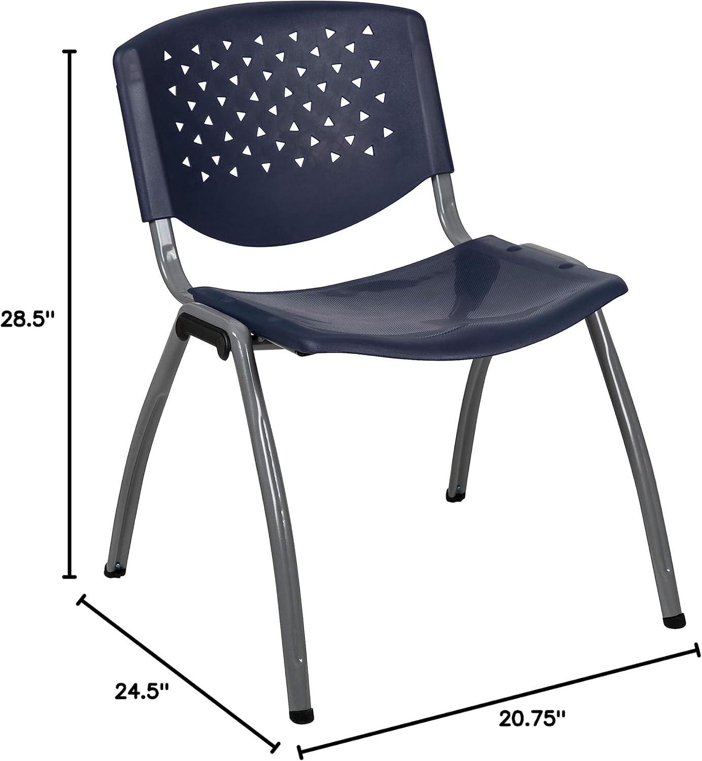imageFlash Furniture HERCULES Series 880 lb Capacity Black Plastic Stack Chair with Titanium Gray Powder Coated FrameNavy