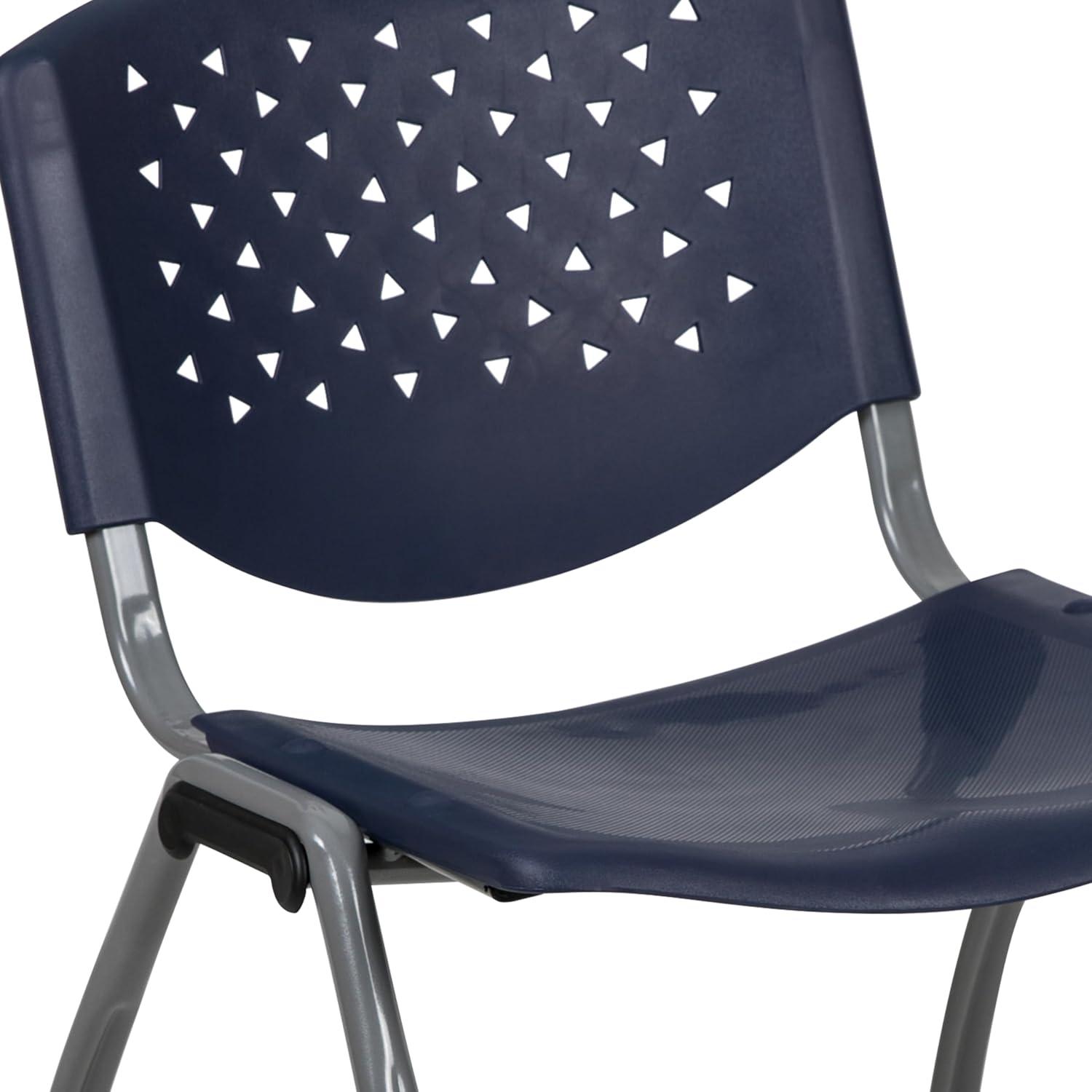 imageFlash Furniture HERCULES Series 880 lb Capacity Black Plastic Stack Chair with Titanium Gray Powder Coated FrameNavy