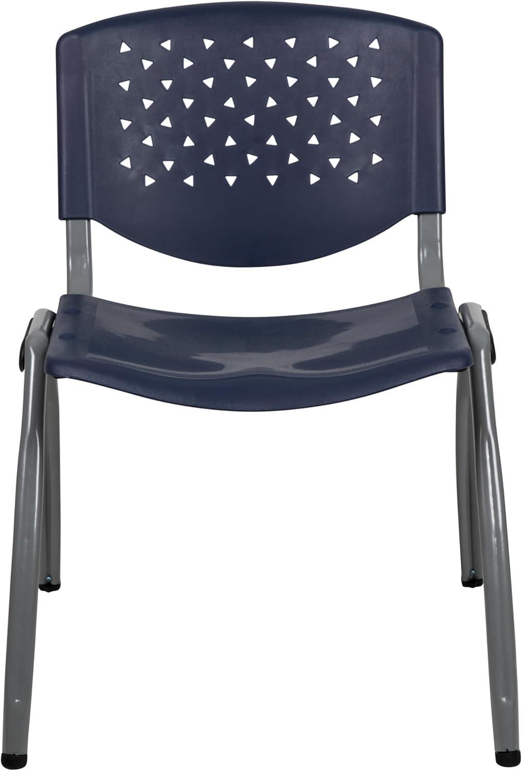 imageFlash Furniture HERCULES Series 880 lb Capacity Black Plastic Stack Chair with Titanium Gray Powder Coated FrameNavy
