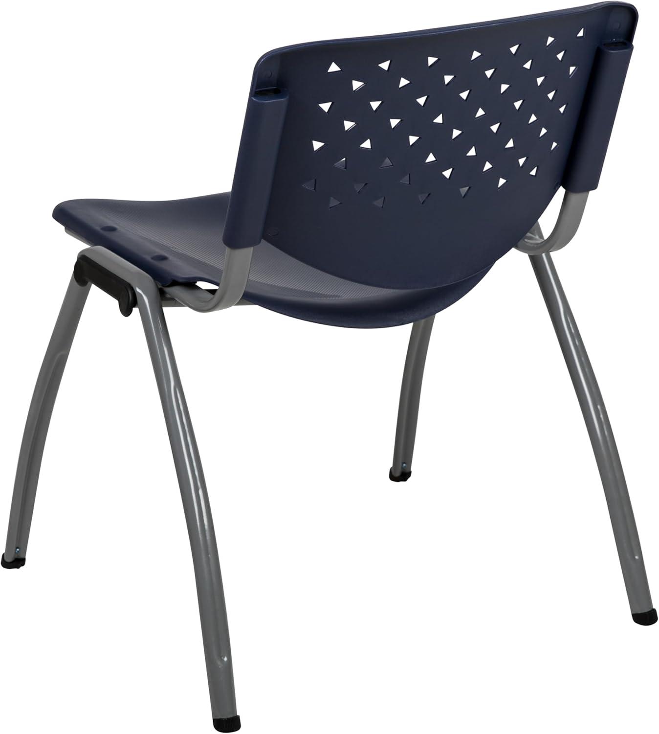 imageFlash Furniture HERCULES Series 880 lb Capacity Black Plastic Stack Chair with Titanium Gray Powder Coated FrameNavy