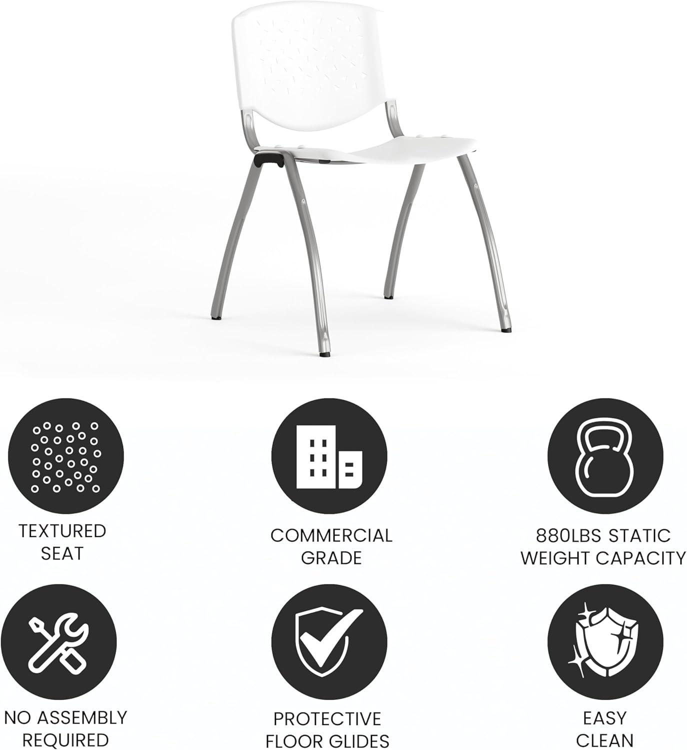 imageFlash Furniture HERCULES Series 880 lb Capacity Black Plastic Stack Chair with Titanium Gray Powder Coated FrameWhite