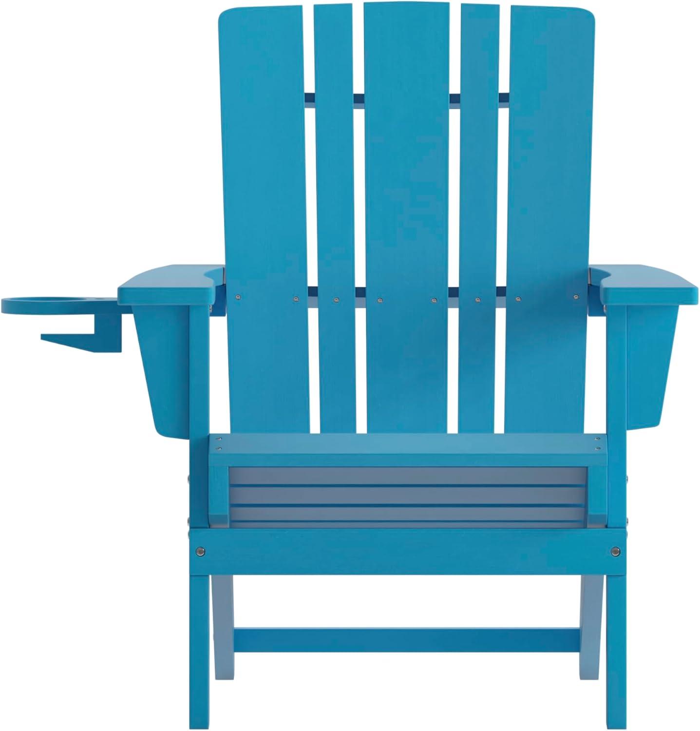 imageFlash Furniture Halifax Adirondack Chair with Cup Holder Weather Resistant Poly Resin Adirondack Chair Gray Set of 1Blue