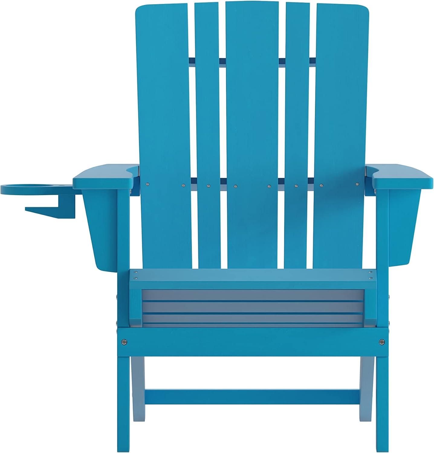 imageFlash Furniture Halifax Adirondack Chair with Cup Holder Weather Resistant Poly Resin Adirondack Chair Gray Set of 1Blue