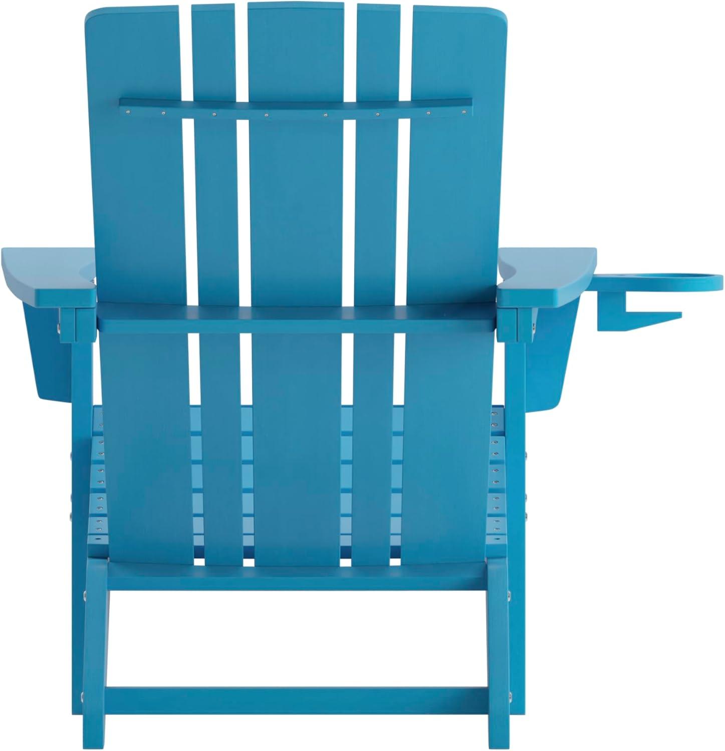 imageFlash Furniture Halifax Adirondack Chair with Cup Holder Weather Resistant Poly Resin Adirondack Chair Gray Set of 1Blue
