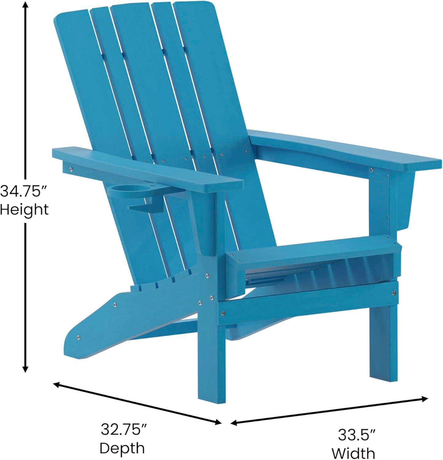 imageFlash Furniture Halifax Adirondack Chair with Cup Holder Weather Resistant Poly Resin Adirondack Chair Gray Set of 1Blue