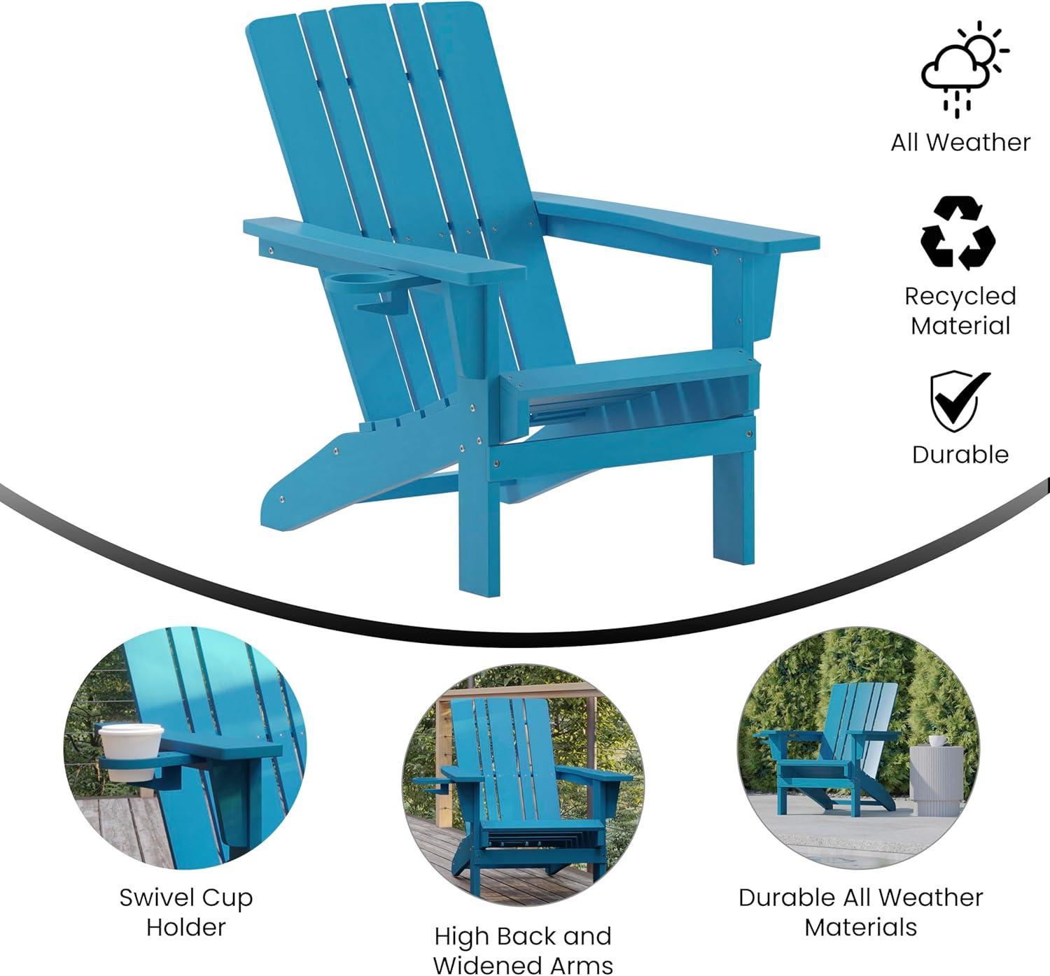 imageFlash Furniture Halifax Adirondack Chair with Cup Holder Weather Resistant Poly Resin Adirondack Chair Gray Set of 1Blue