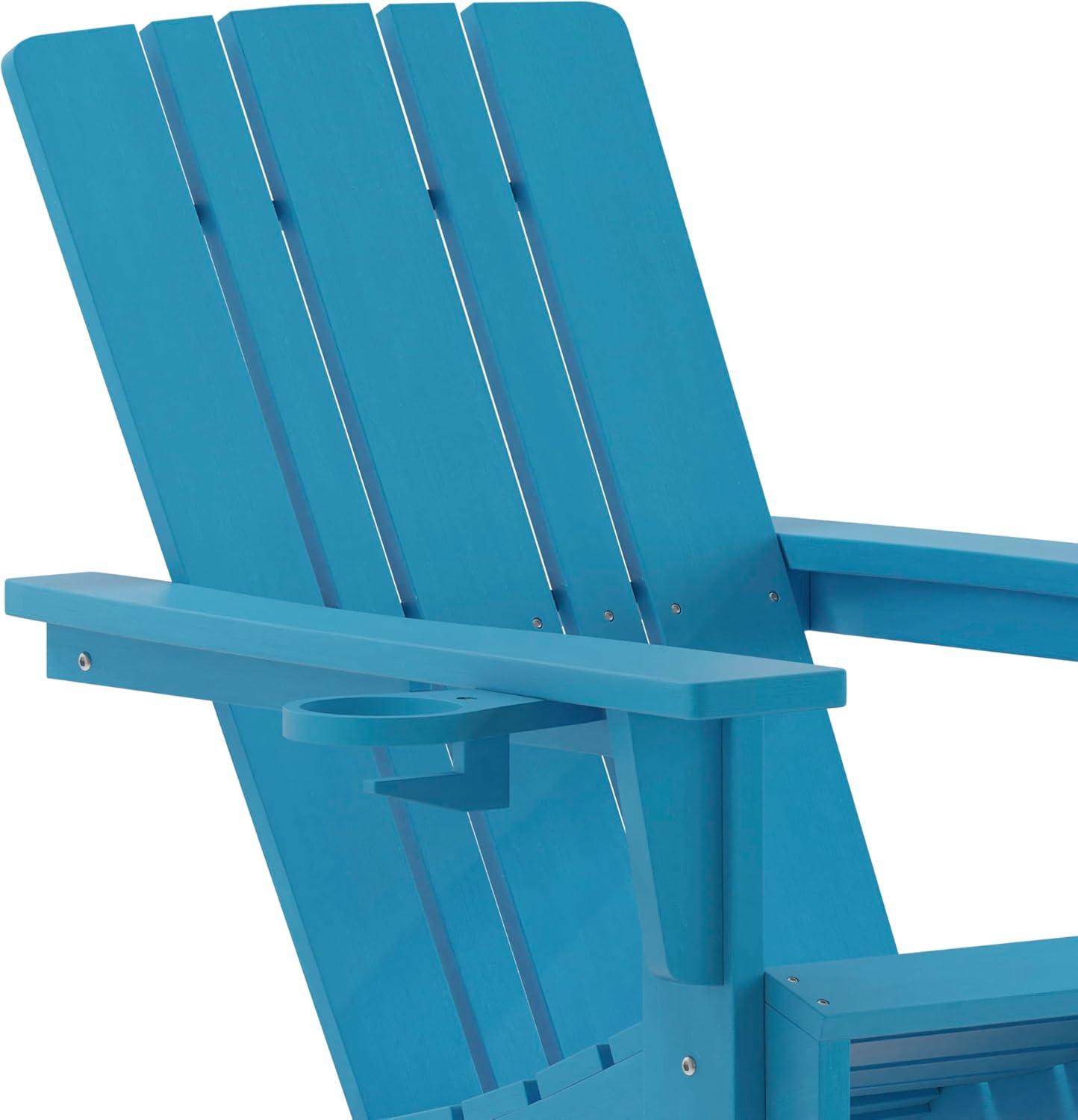 imageFlash Furniture Halifax Adirondack Chair with Cup Holder Weather Resistant Poly Resin Adirondack Chair Gray Set of 1Blue
