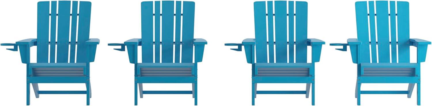 imageFlash Furniture Halifax Adirondack Chair with Cup Holder Weather Resistant Poly Resin Adirondack Chair Gray Set of 1Blue
