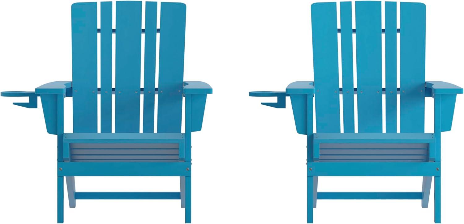 imageFlash Furniture Halifax Adirondack Chair with Cup Holder Weather Resistant Poly Resin Adirondack Chair Gray Set of 1Blue