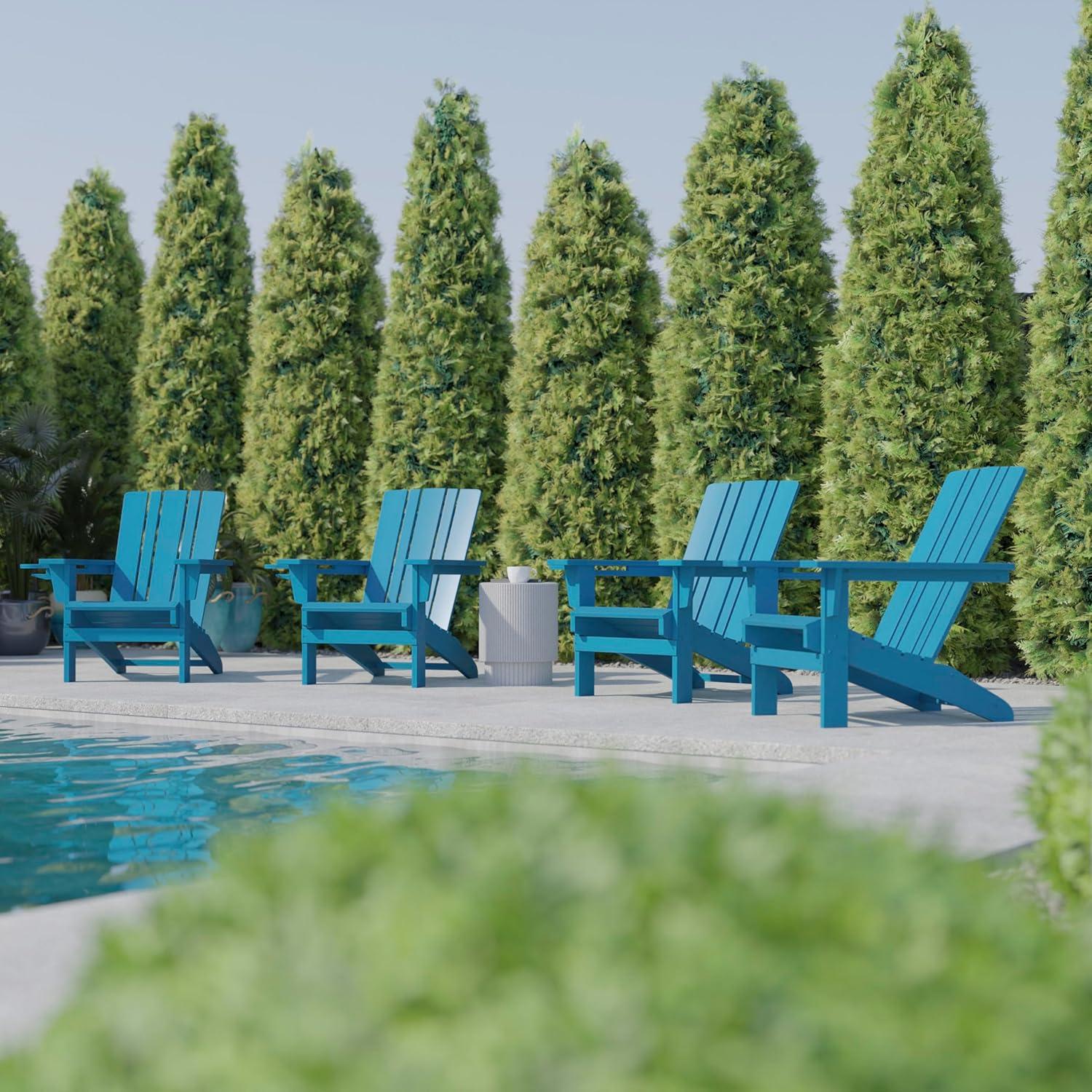 imageFlash Furniture Halifax Adirondack Chair with Cup Holder Weather Resistant Poly Resin Adirondack Chair Gray Set of 1Blue