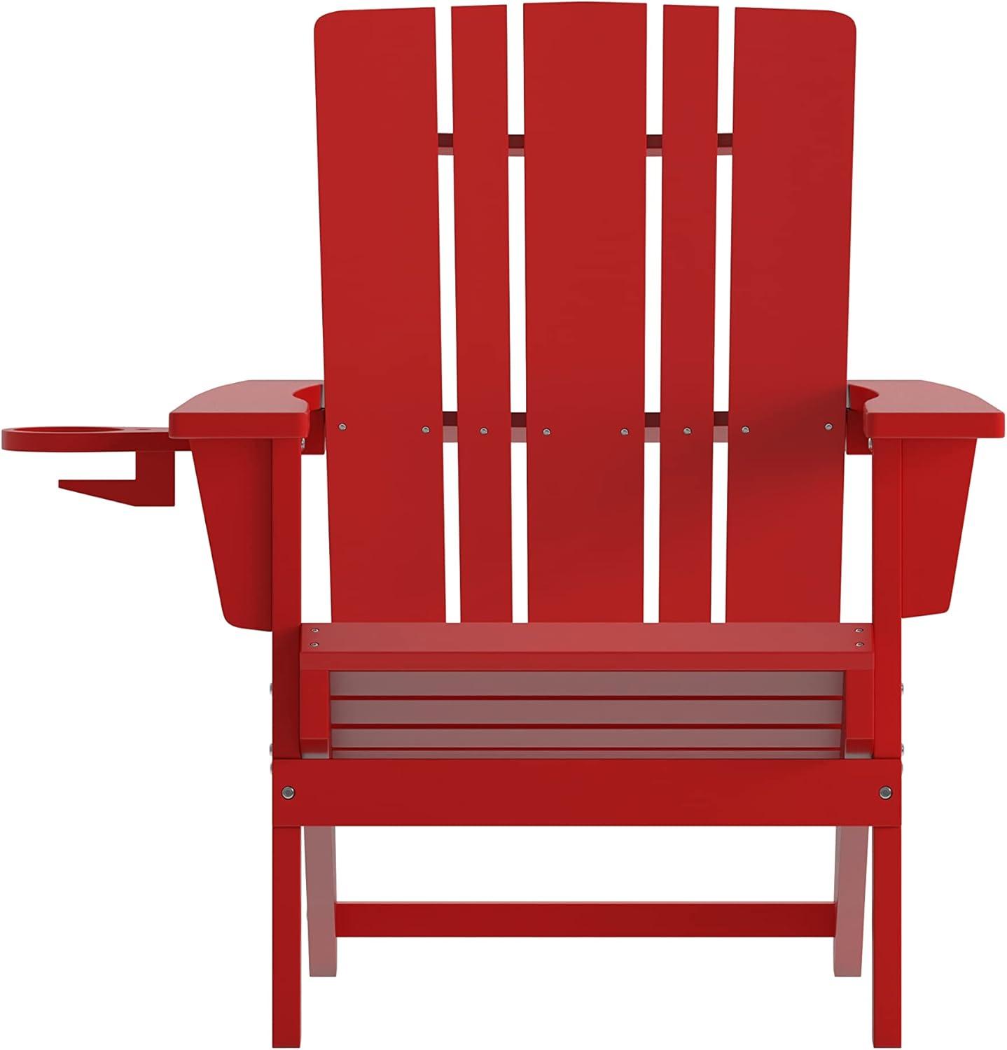 imageFlash Furniture Halifax Adirondack Chair with Cup Holder Weather Resistant Poly Resin Adirondack Chair Gray Set of 1Red