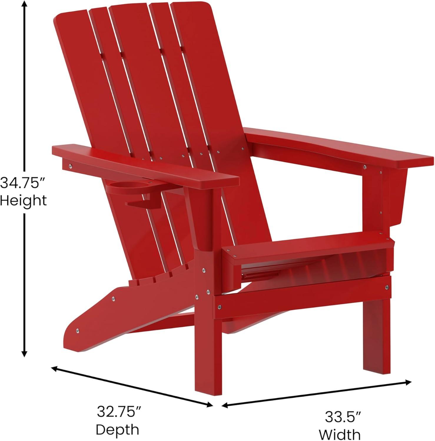 imageFlash Furniture Halifax Adirondack Chair with Cup Holder Weather Resistant Poly Resin Adirondack Chair Gray Set of 1Red