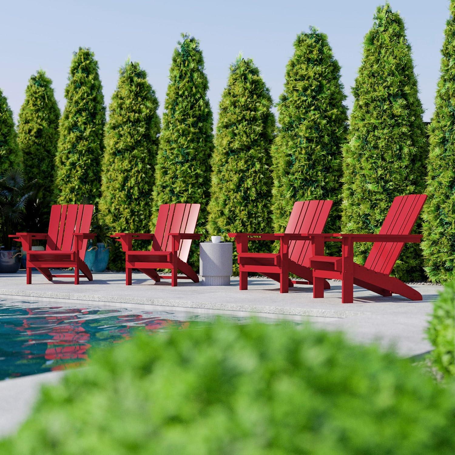 imageFlash Furniture Halifax Adirondack Chair with Cup Holder Weather Resistant Poly Resin Adirondack Chair Gray Set of 1Red