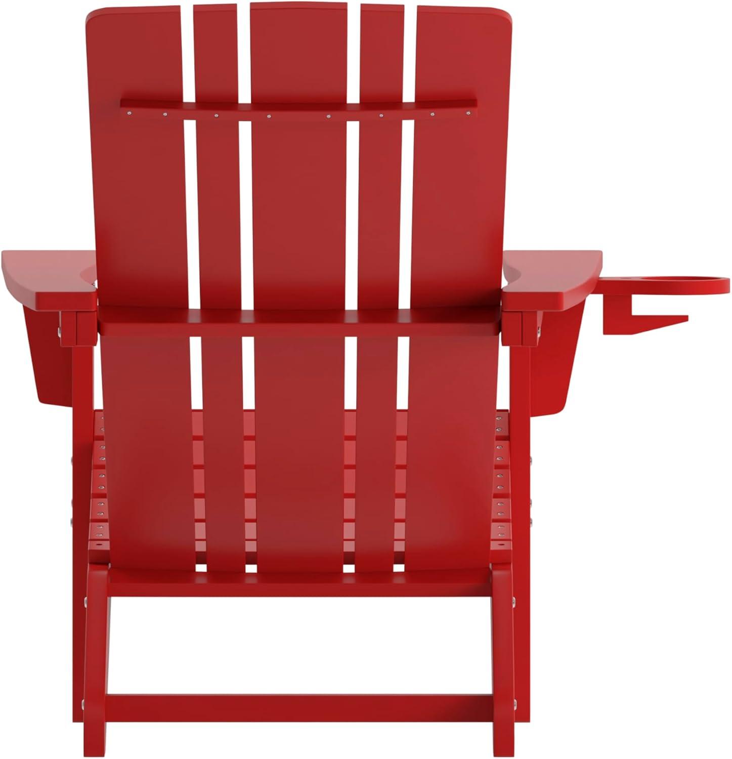 imageFlash Furniture Halifax Adirondack Chair with Cup Holder Weather Resistant Poly Resin Adirondack Chair Gray Set of 1Red