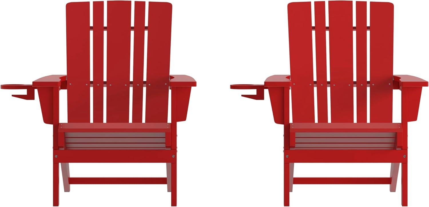 imageFlash Furniture Halifax Adirondack Chair with Cup Holder Weather Resistant Poly Resin Adirondack Chair Gray Set of 1Red