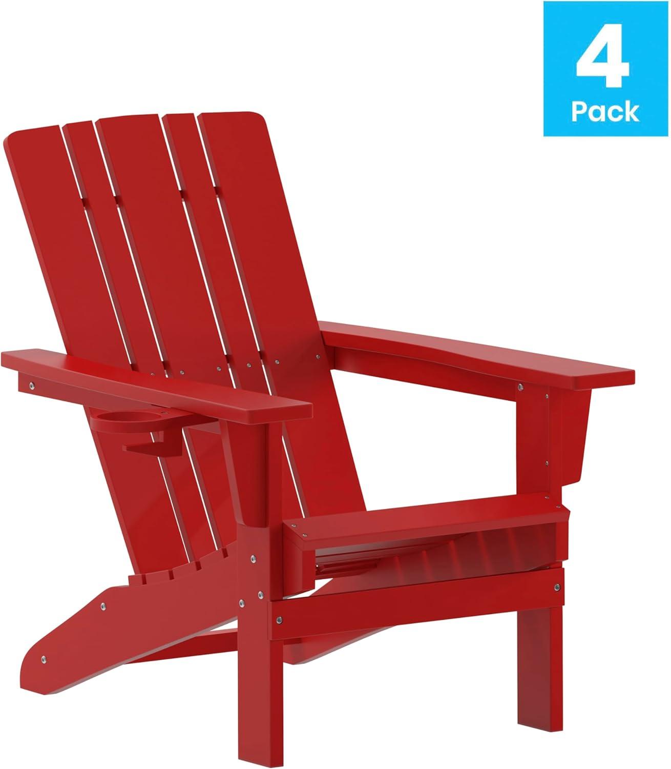 imageFlash Furniture Halifax Adirondack Chair with Cup Holder Weather Resistant Poly Resin Adirondack Chair Gray Set of 1Red