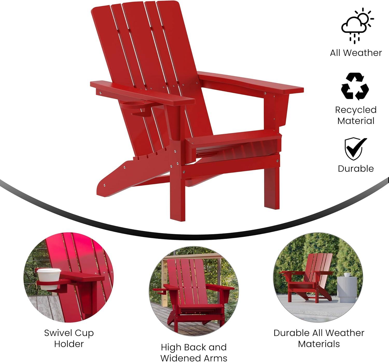 imageFlash Furniture Halifax Adirondack Chair with Cup Holder Weather Resistant Poly Resin Adirondack Chair Gray Set of 1Red