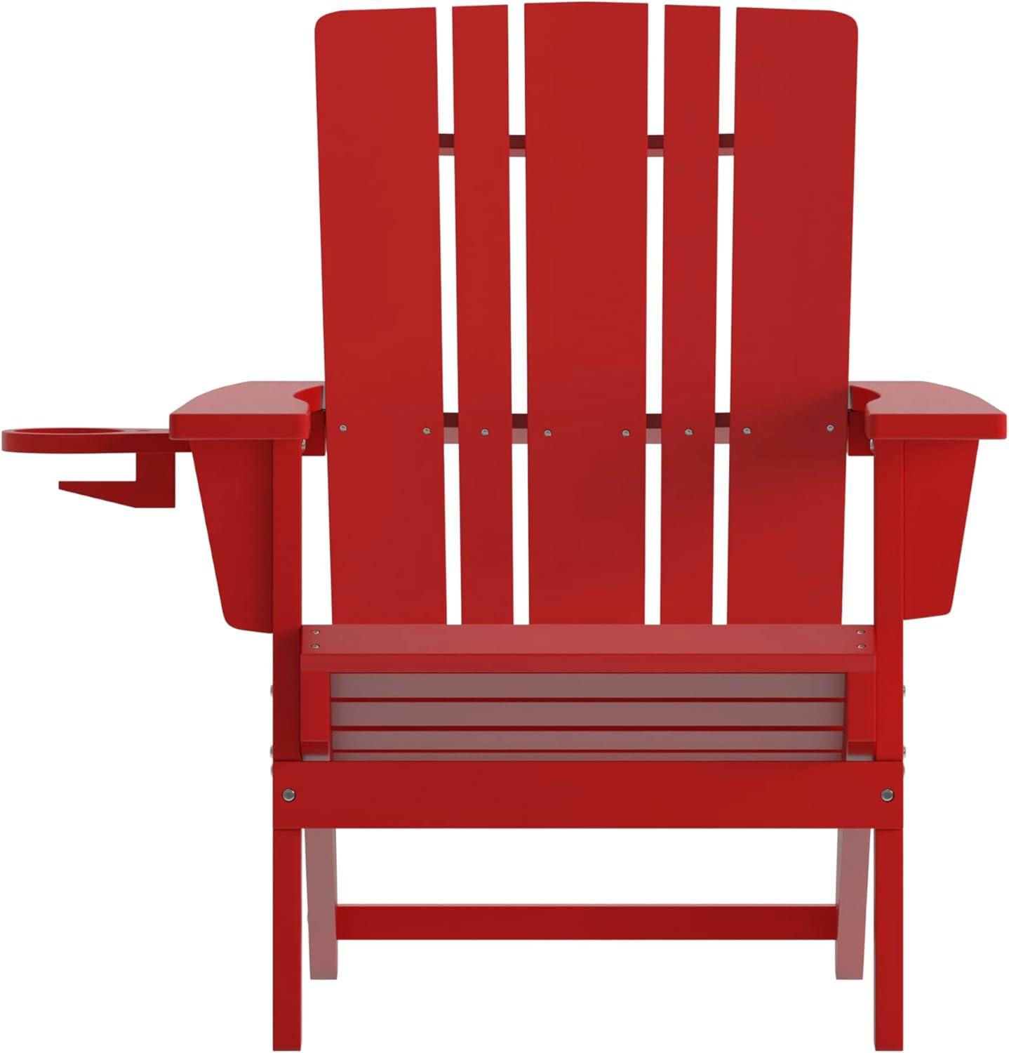 imageFlash Furniture Halifax Adirondack Chair with Cup Holder Weather Resistant Poly Resin Adirondack Chair Gray Set of 1Red