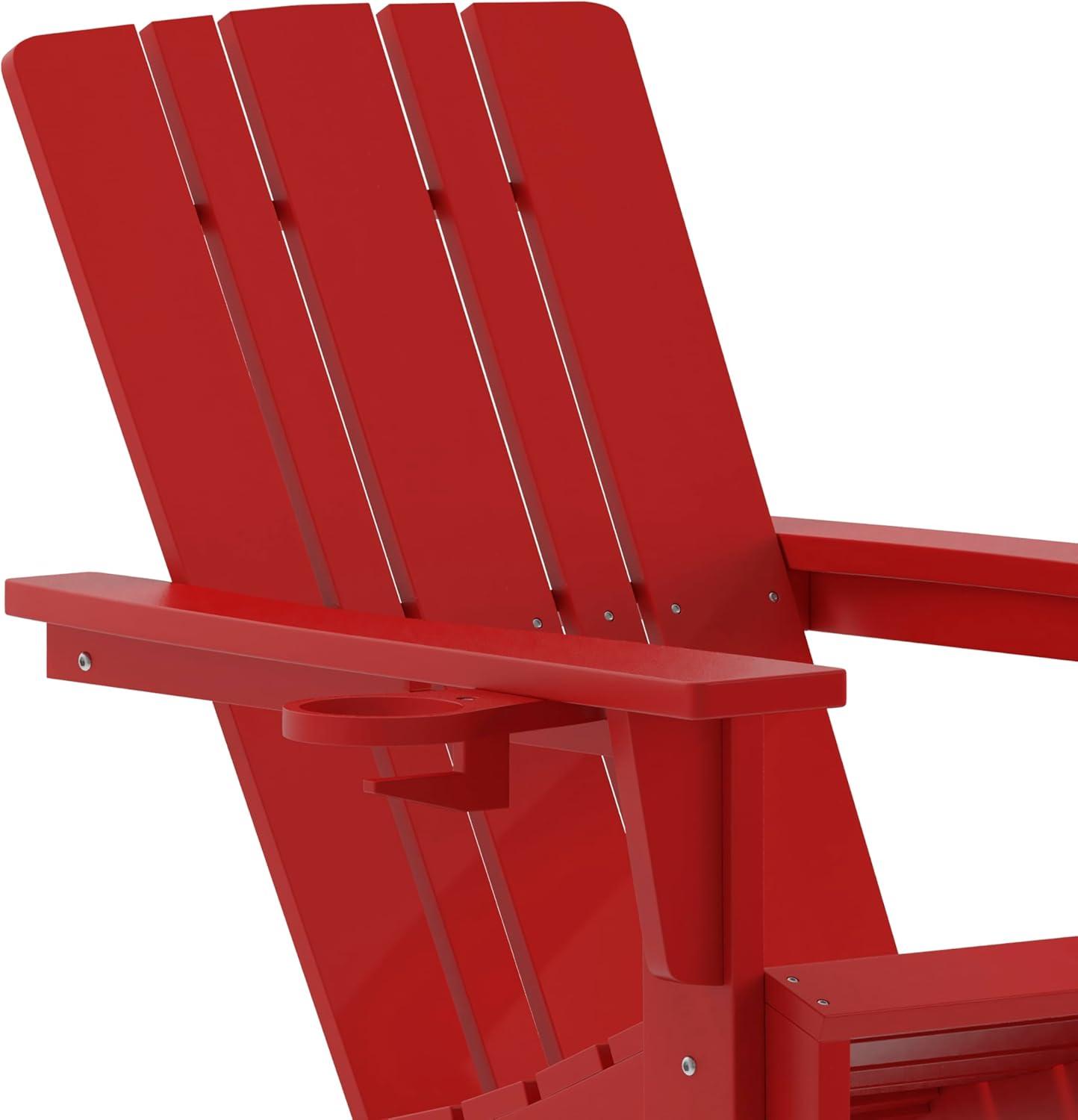 imageFlash Furniture Halifax Adirondack Chair with Cup Holder Weather Resistant Poly Resin Adirondack Chair Gray Set of 1Red
