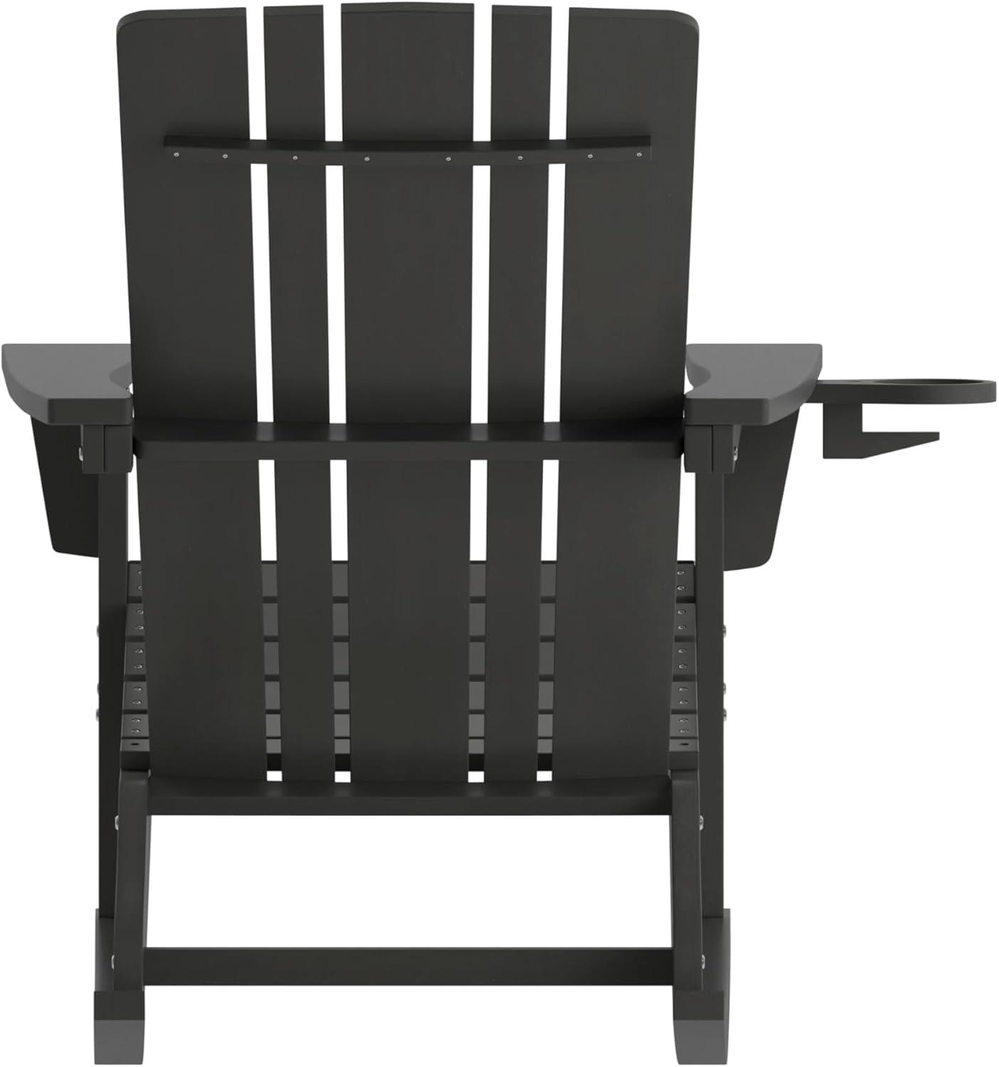 imageFlash Furniture Halifax Adirondack Rocking Chair with Cup Holder Weather Resistant Poly Resin Adirondack Rocking Chair RedBlack