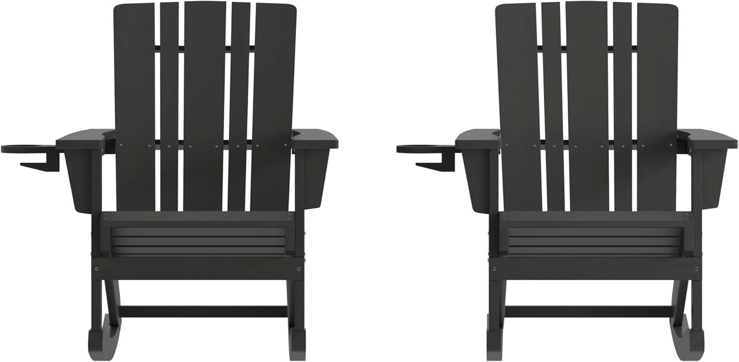 imageFlash Furniture Halifax Adirondack Rocking Chair with Cup Holder Weather Resistant Poly Resin Adirondack Rocking Chair RedBlack