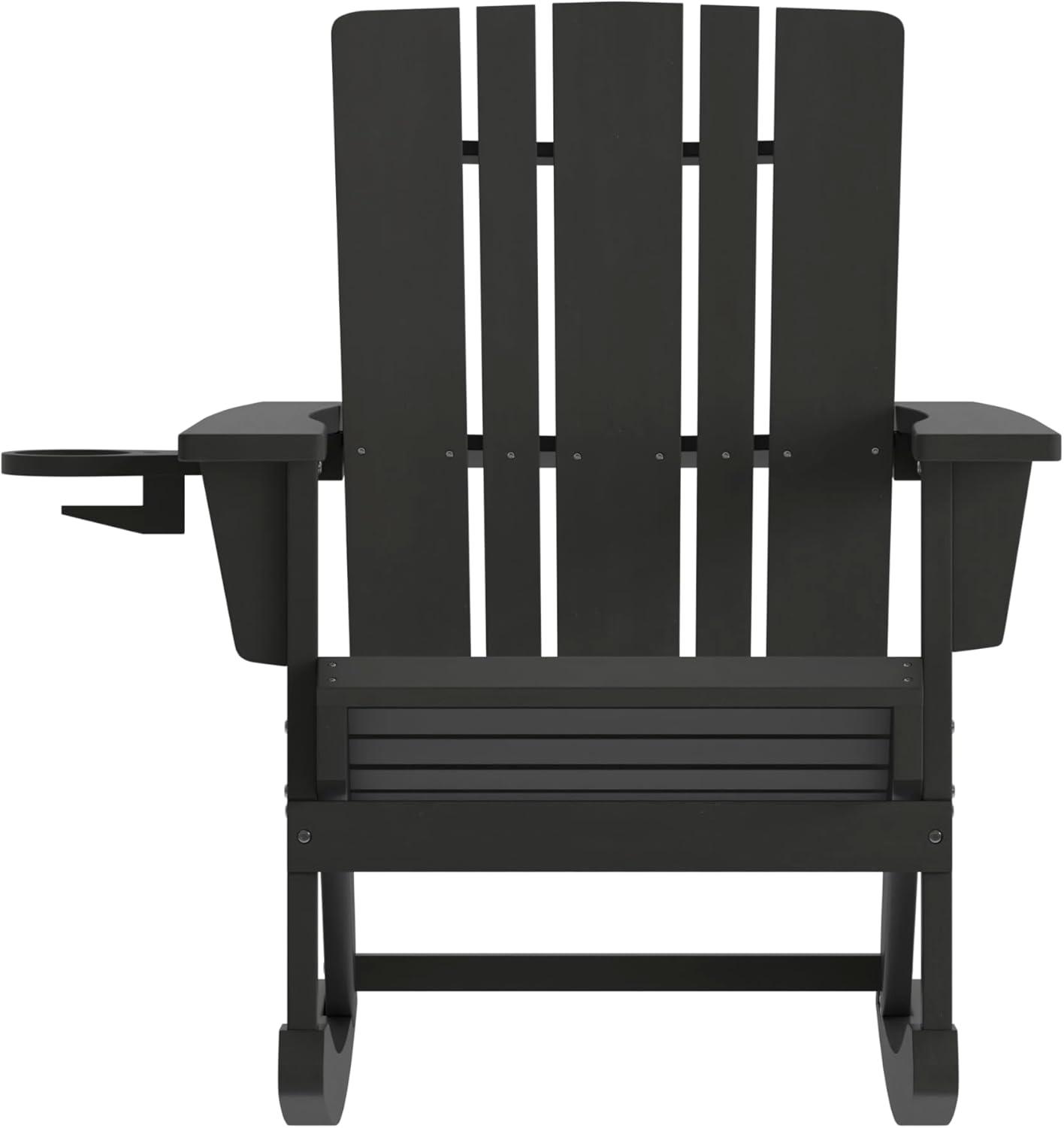 imageFlash Furniture Halifax Adirondack Rocking Chair with Cup Holder Weather Resistant Poly Resin Adirondack Rocking Chair RedBlack