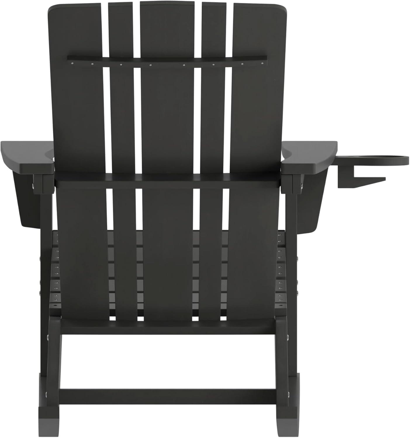 imageFlash Furniture Halifax Adirondack Rocking Chair with Cup Holder Weather Resistant Poly Resin Adirondack Rocking Chair RedBlack