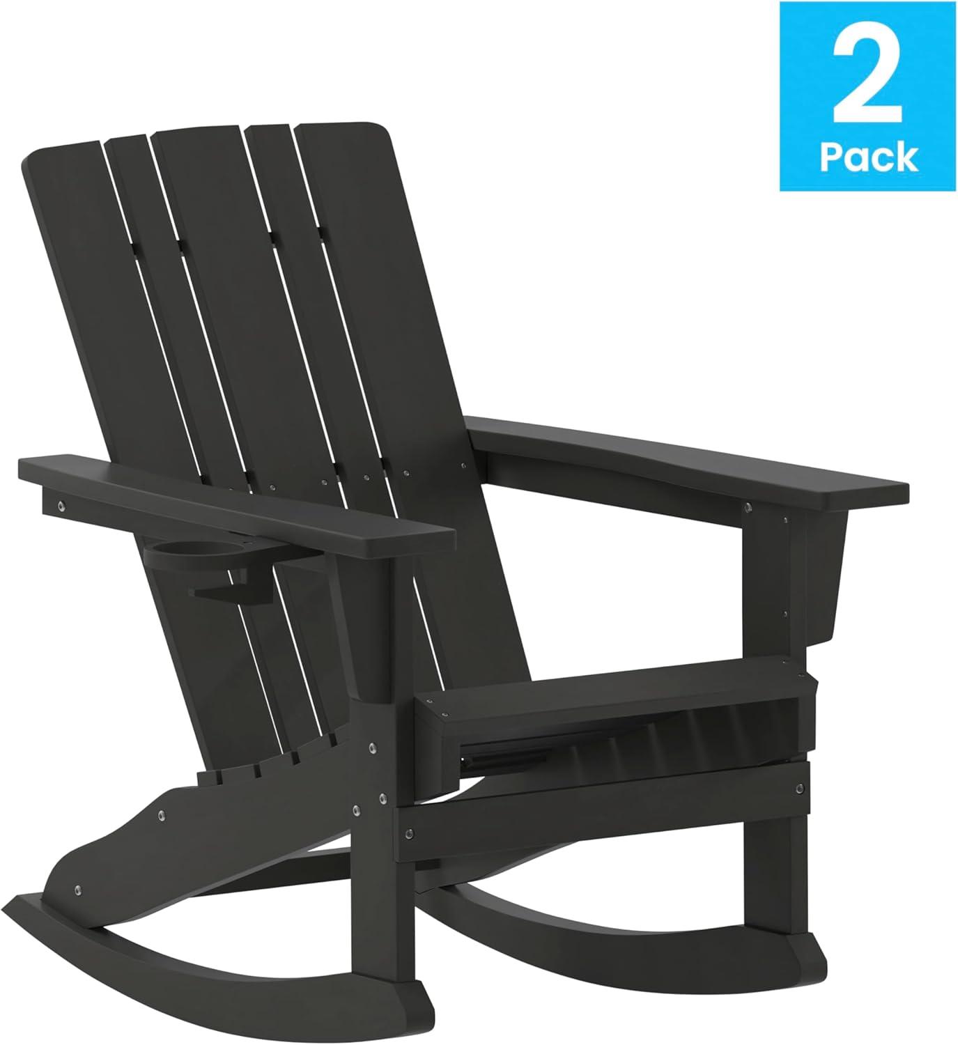 imageFlash Furniture Halifax Adirondack Rocking Chair with Cup Holder Weather Resistant Poly Resin Adirondack Rocking Chair RedBlack