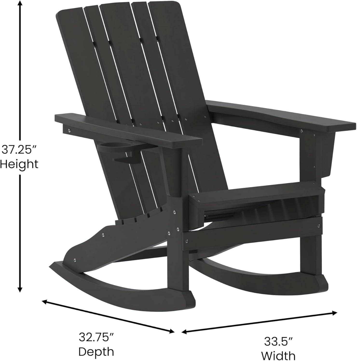 imageFlash Furniture Halifax Adirondack Rocking Chair with Cup Holder Weather Resistant Poly Resin Adirondack Rocking Chair RedBlack