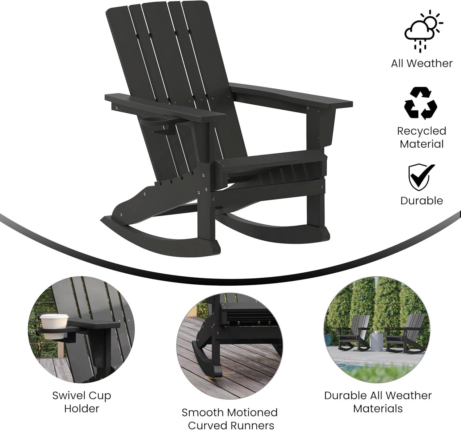 imageFlash Furniture Halifax Adirondack Rocking Chair with Cup Holder Weather Resistant Poly Resin Adirondack Rocking Chair RedBlack