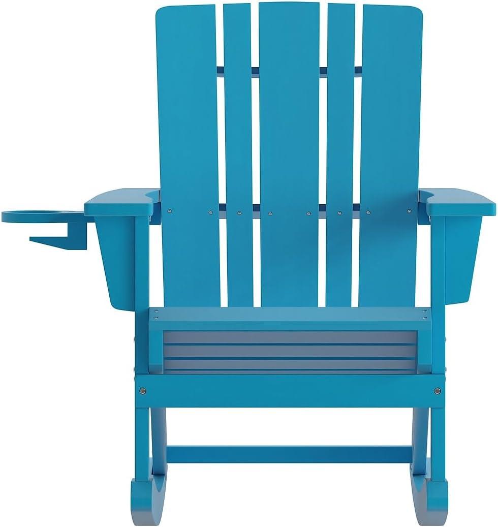 imageFlash Furniture Halifax Adirondack Rocking Chair with Cup Holder Weather Resistant Poly Resin Adirondack Rocking Chair RedBlue