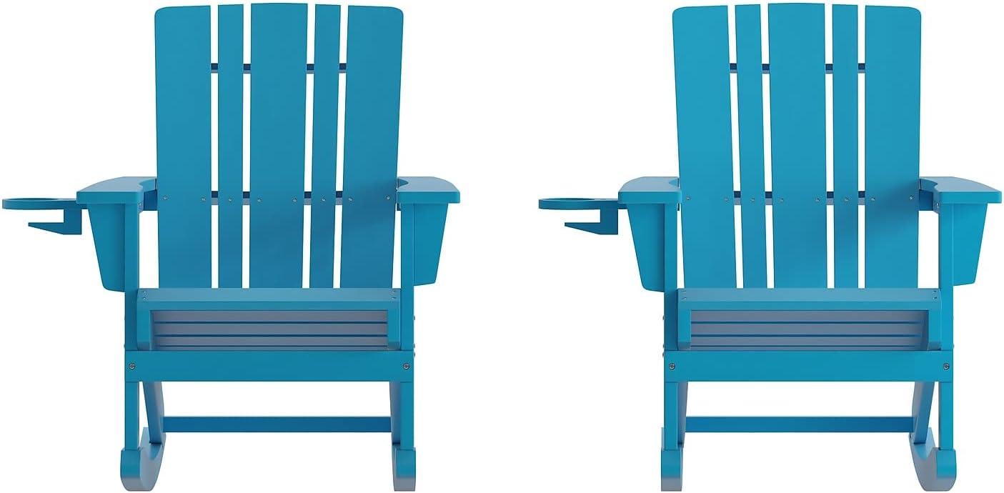 imageFlash Furniture Halifax Adirondack Rocking Chair with Cup Holder Weather Resistant Poly Resin Adirondack Rocking Chair RedBlue