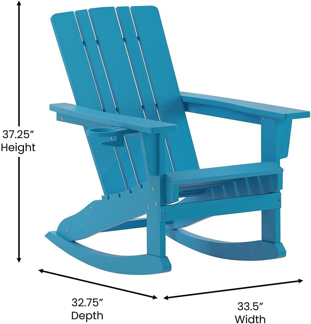imageFlash Furniture Halifax Adirondack Rocking Chair with Cup Holder Weather Resistant Poly Resin Adirondack Rocking Chair RedBlue
