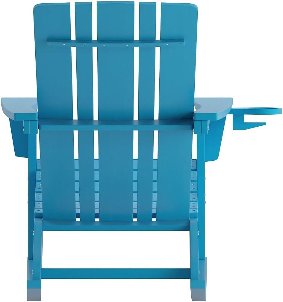 imageFlash Furniture Halifax Adirondack Rocking Chair with Cup Holder Weather Resistant Poly Resin Adirondack Rocking Chair RedBlue