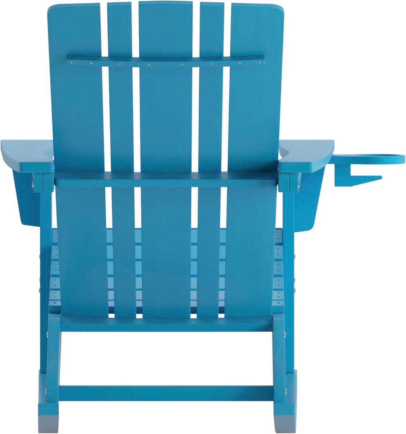 imageFlash Furniture Halifax Adirondack Rocking Chair with Cup Holder Weather Resistant Poly Resin Adirondack Rocking Chair RedBlue