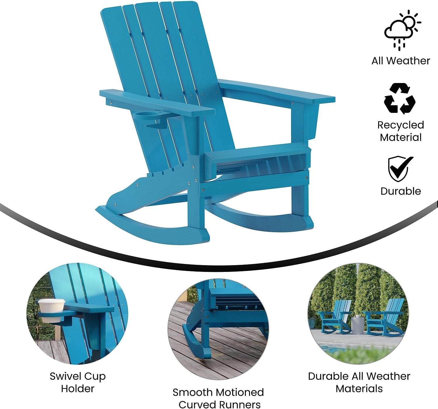 imageFlash Furniture Halifax Adirondack Rocking Chair with Cup Holder Weather Resistant Poly Resin Adirondack Rocking Chair RedBlue