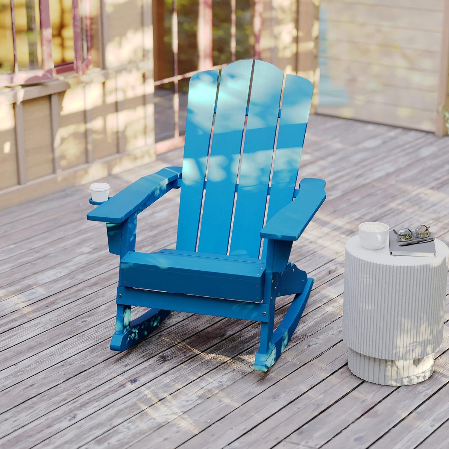 imageFlash Furniture Halifax Adirondack Rocking Chair with Cup Holder Weather Resistant Poly Resin Adirondack Rocking Chair RedBlue