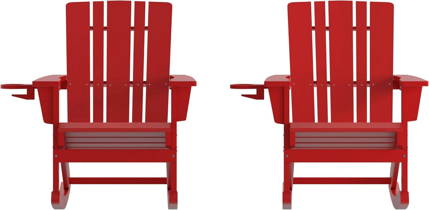 imageFlash Furniture Halifax Adirondack Rocking Chair with Cup Holder Weather Resistant Poly Resin Adirondack Rocking Chair RedRed