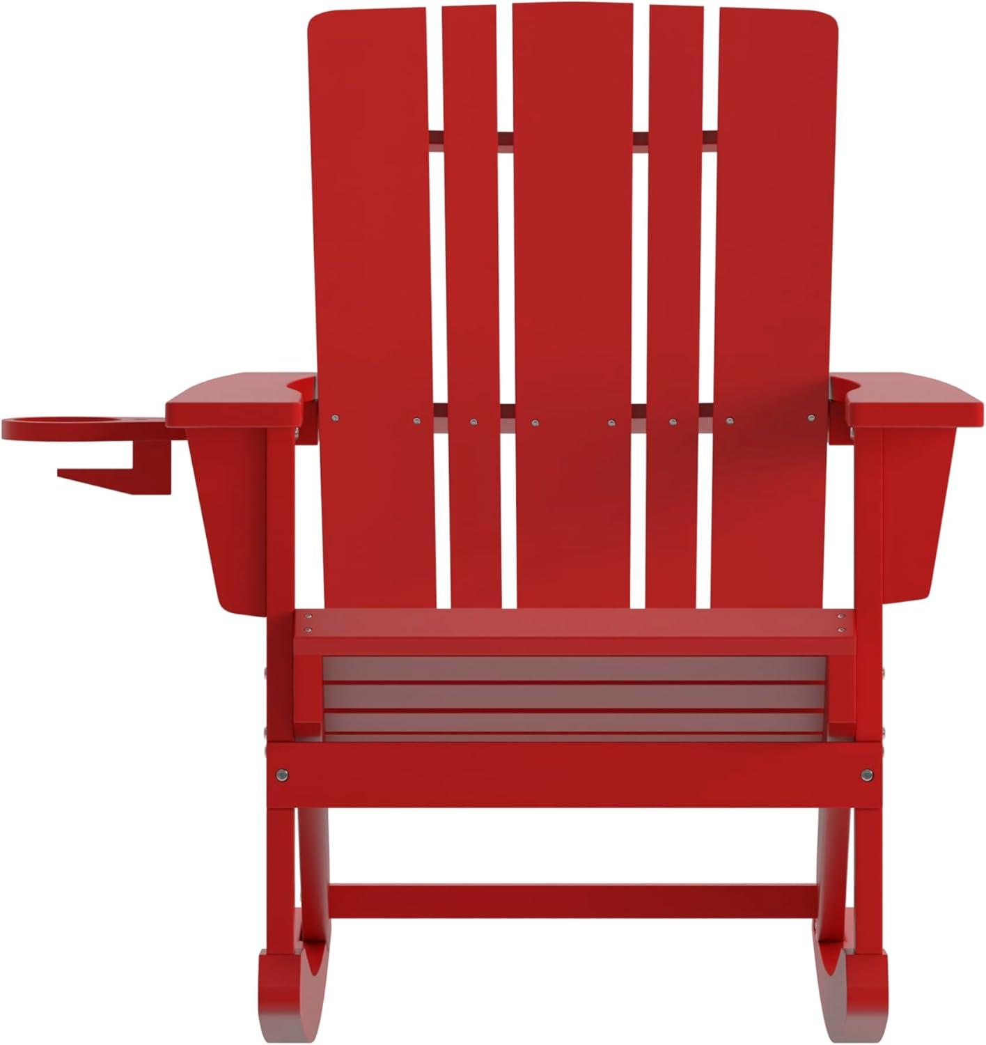 imageFlash Furniture Halifax Adirondack Rocking Chair with Cup Holder Weather Resistant Poly Resin Adirondack Rocking Chair RedRed